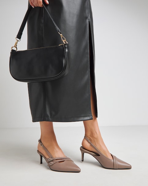 Montana Buckle Detail Kitten Heel Slingbacks - Wide Fit (E)