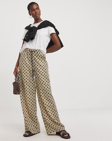 Natural Print Spun Viscose Pull On Wide Leg Trousers