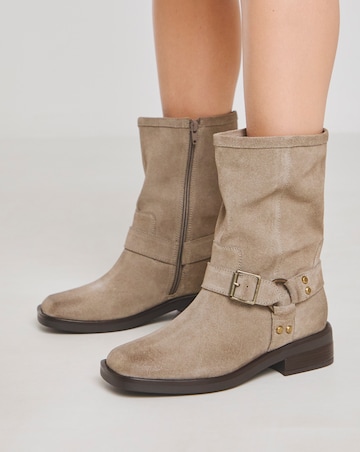 Orlando Suede Harness Buckle Ankle Biker Boots - Extra Wide Fit (EEE)