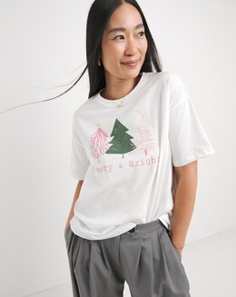 White Merry &amp; Bright Christmas T-Shirt