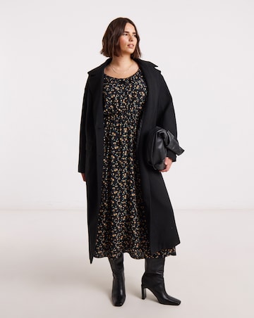 Ditsy Floral Print Frill Neck Detail Midi Dress