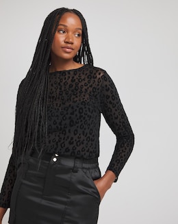 Black Leopard Burn Out Top