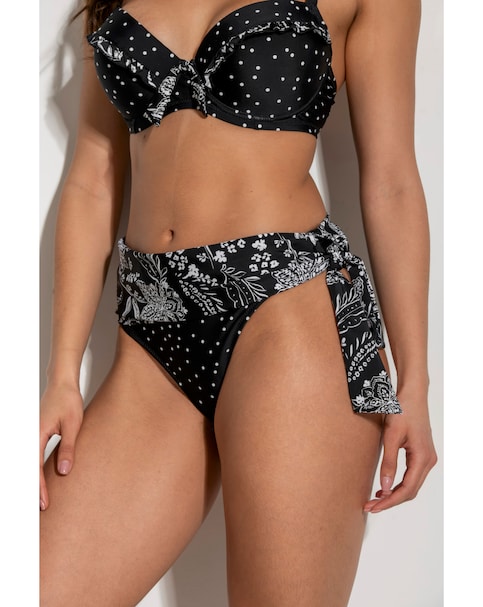 Pour Moi Getaway Foldover Tie Bikini Brief  Black/White