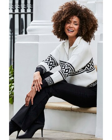 Sosandar Zip Neck Aztec Stud Deatil Jumper