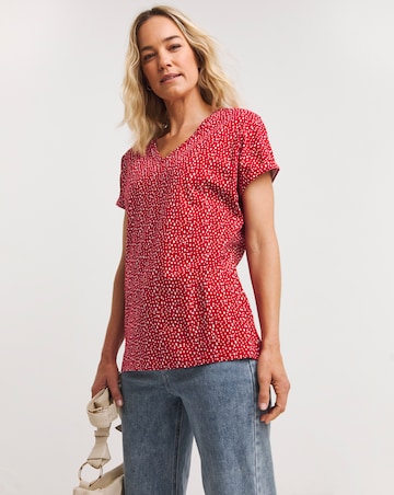 Red Spot V-Neck Short Sleeve T-Shirt