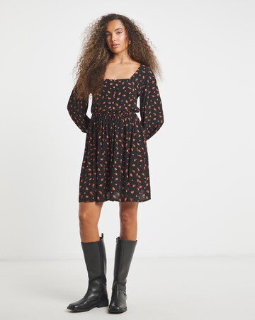 Ditsy Print Waist Detail Skater Dress