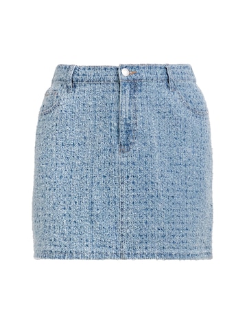 Light Mid Blue Distrssed Denim Mini Skirt