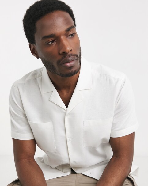 Short Sleeve Revere Collar Linen Shirt