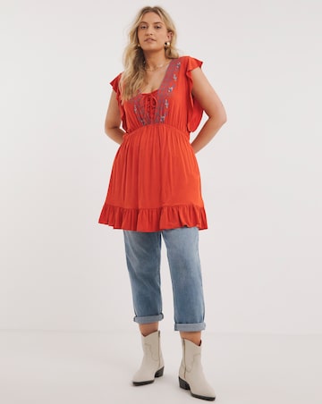 Joe Browns Red All New Enchanted Embroidered Jersey Laced Tunic