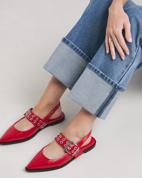 Naples Pointed Toe Hardware Mary Jane Flat Slingback Shoes Extra Wide Fit (EEE)