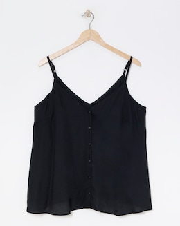 Simply Be Black Button Through Sleeveless Viscose Cami
