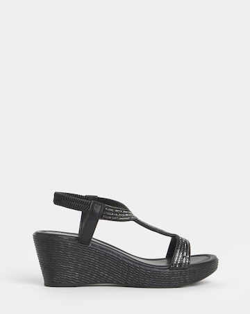 Aziz Sparkly T Bar Wedged Sandals - Wide Fit (E)