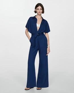 Mango Bambie Textured Cotton Jumpsuit
