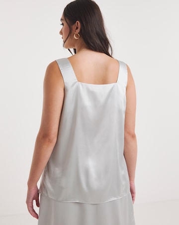 Silver Satin Cowl Neck Cami Top