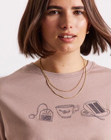 Simply Be Mocha Embroidered Tea T-Shirt