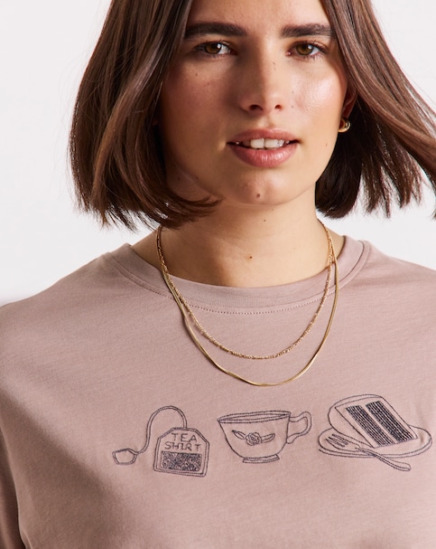 Simply Be Mocha Embroidered Tea T-Shirt