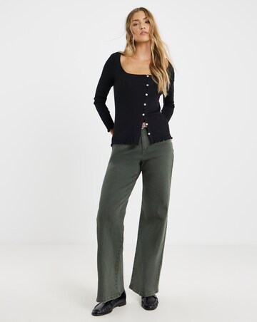 Black Long Sleeve Button Through Ribbed Cardi