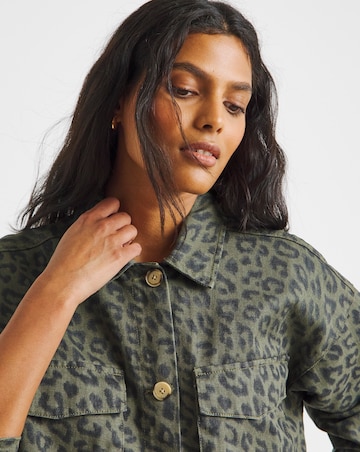 Olive Leopard Print Utility Shacket