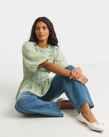 Gingham Shirred Seersucker Blouse