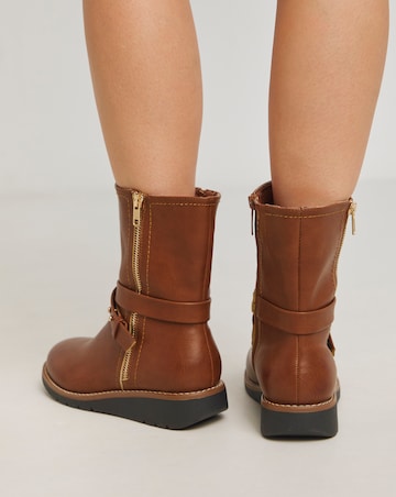 Heavenly Soles Billie Low Wedge Buckle Strap Boot - Extra Wide Fit (EEE)