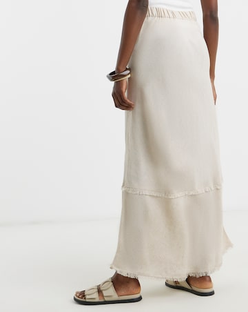 Stone Linen Mix Frayed Hem Skirt