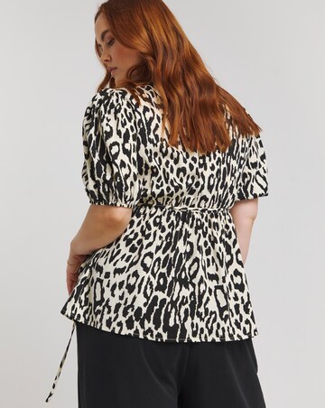 Lovedrobe Animal Print Puff Sleeve Wrap Front Top