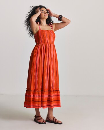 Jacquard Stripe Shirred Maxi Beach Dress