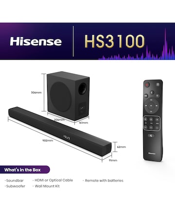 Hisense HS3100 3.1ch 480W Soundbar with Wireless Subwoofer