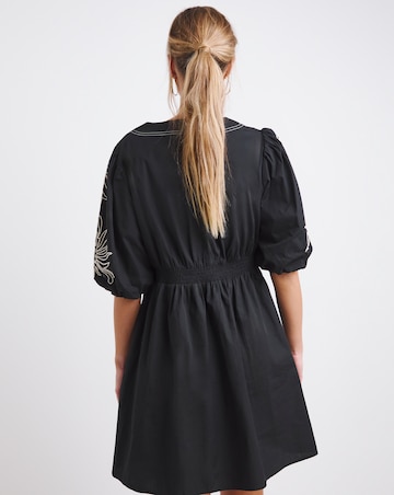 Simply Be Black Embroidered Cotton Poplin Wrap Dress