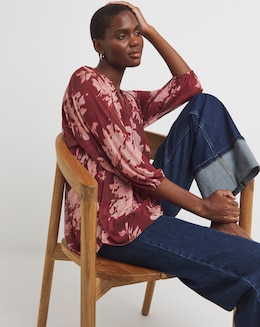 Floral Print V-Neck Mesh Blouse