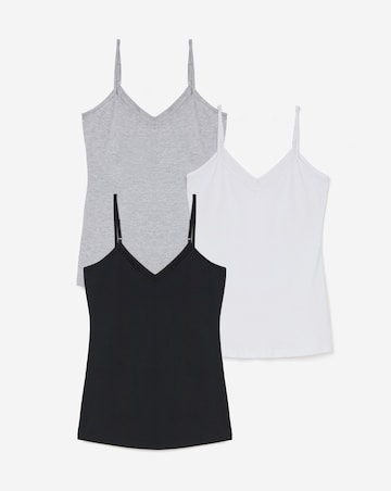 Black, White & Grey 3 Pack V Neck Pure Cotton Longline Camis