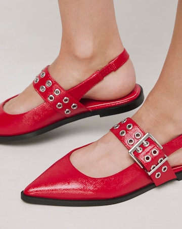 Naples Pointed Toe Hardware Mary Jane Flat Slingback Shoes - Wide Fit (E)