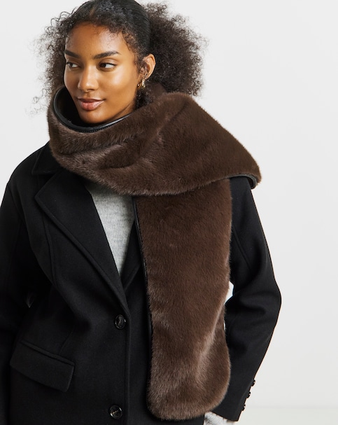 Faux Fur PU Trim Scarf