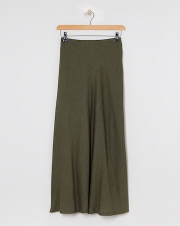 Khaki Linen Mix Bias Cut Maxi Slip Skirt