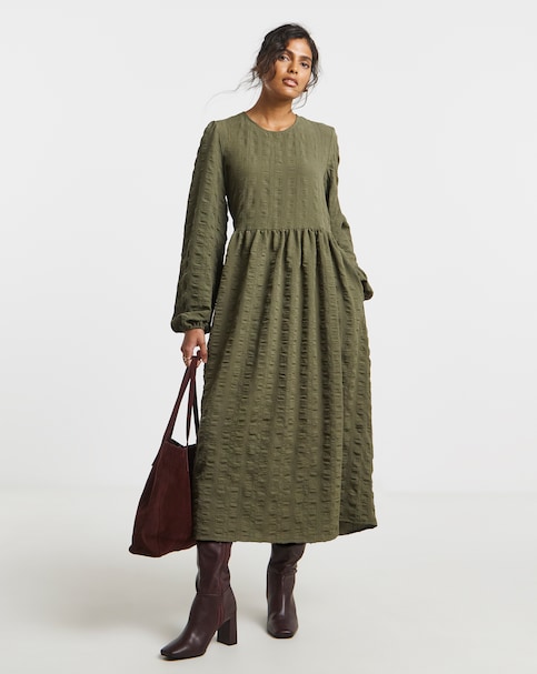 Simply Be Khaki Textured Pocket Midi Dress