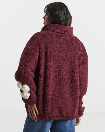Burgundy Sherpa Teddy with Flower Sleeve Detail