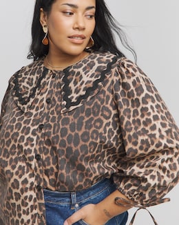 Leopard Oversized Collared Blouse