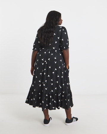 Black Ditsy Print Supersoft Tiered Midi Dress