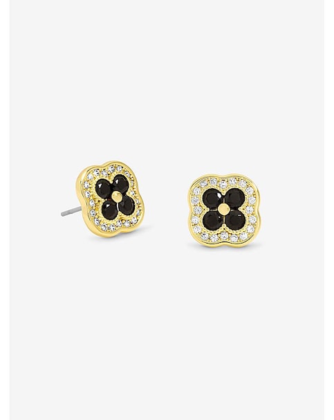 Jon Richard 14K Gold Plated Crystal and Jet Clover Studs