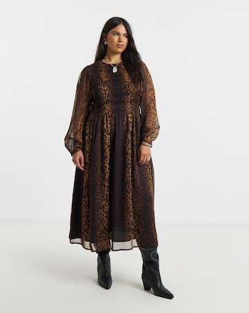 Leopard Shirred Midi Dress