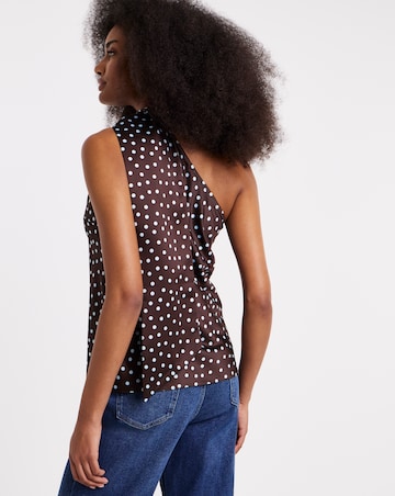Chocolate Spot Satin Scarf Neck Top