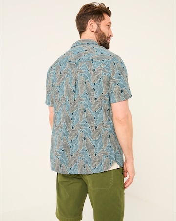 FatFace Leaf Print Linen Blend Shirt - Blue
