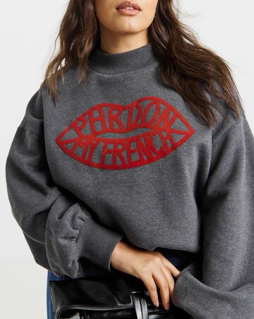 Simply Be Charcoal Marl Mon Cherie Flocked Graphic High Neck Sweatshirt