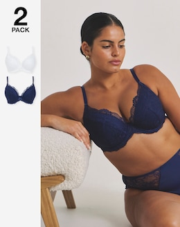 Pretty Secrets (2 Pack) New Ella Padded Plunge Wired Bras (B-G) Navy/White
