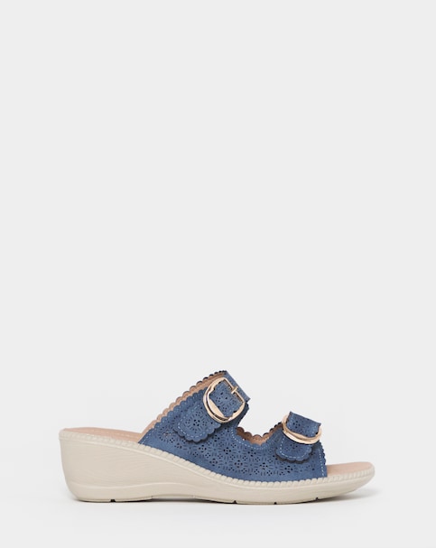 Cushion Walk Navy Buckle Mule Sandals - Wide Fit (E)
