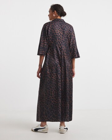 Collarless Placket 3/4 Sleeve Smock Dress