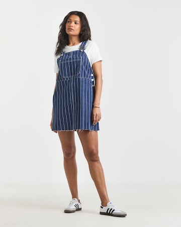 Simply Be Blue Striped Denim Dungaree Mini Dress