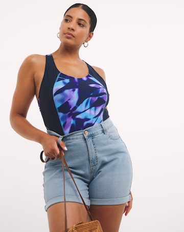Sports Leaf Print High Neck Swimsuit