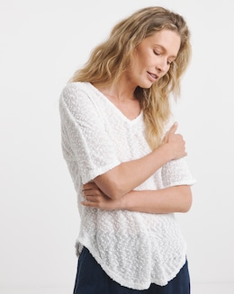 Boucle Textured V Neck Top