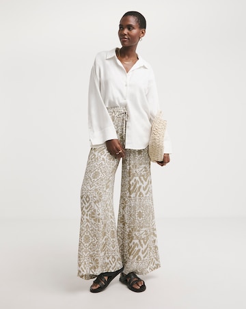 Taupe Print Crinkle Palazzo Trousers